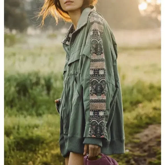 Free People FP Movement She Fly Anorak Windbreaker Hooded Jacket Oversize Sz XS - Picture 3 of 11